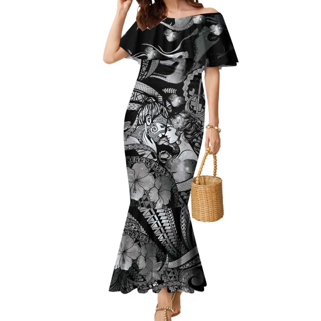 Personalised Maori Romantic Valentine Mermaid Dress The Hongi Kiss Black Galaxy
