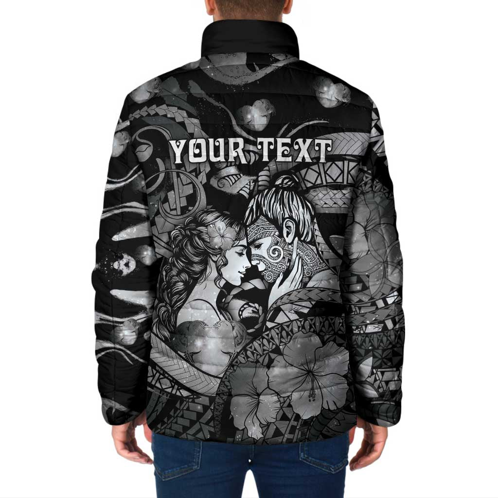 Personalised Maori Romantic Valentine Padded Jacket The Hongi Kiss Black Galaxy DT05 - Polynesian Pride