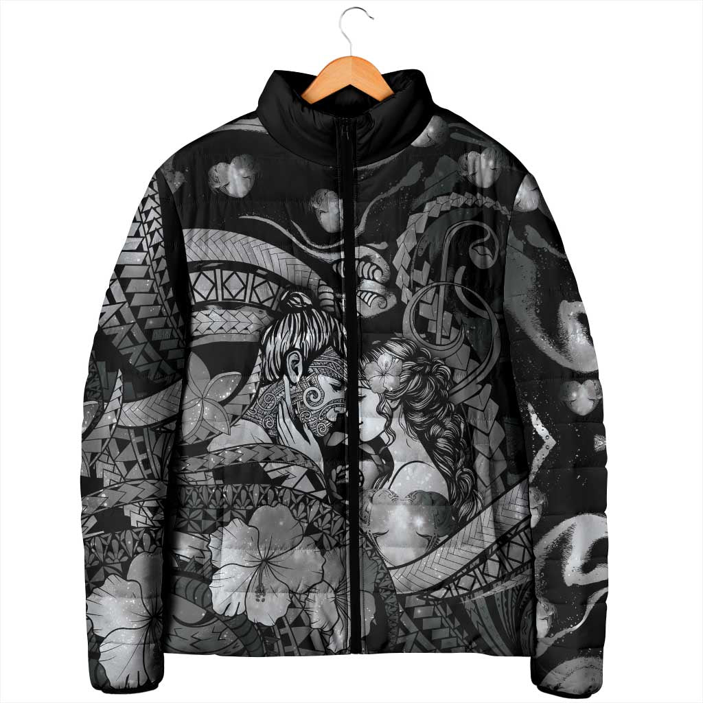 Personalised Maori Romantic Valentine Padded Jacket The Hongi Kiss Black Galaxy DT05 - Polynesian Pride