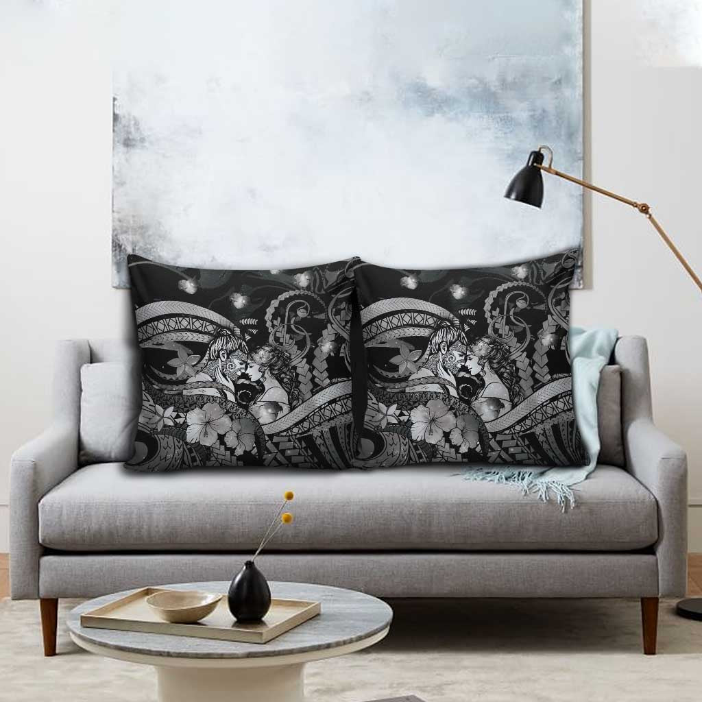 Maori Romantic Valentine Pillow Cover The Hongi Kiss Black Galaxy
