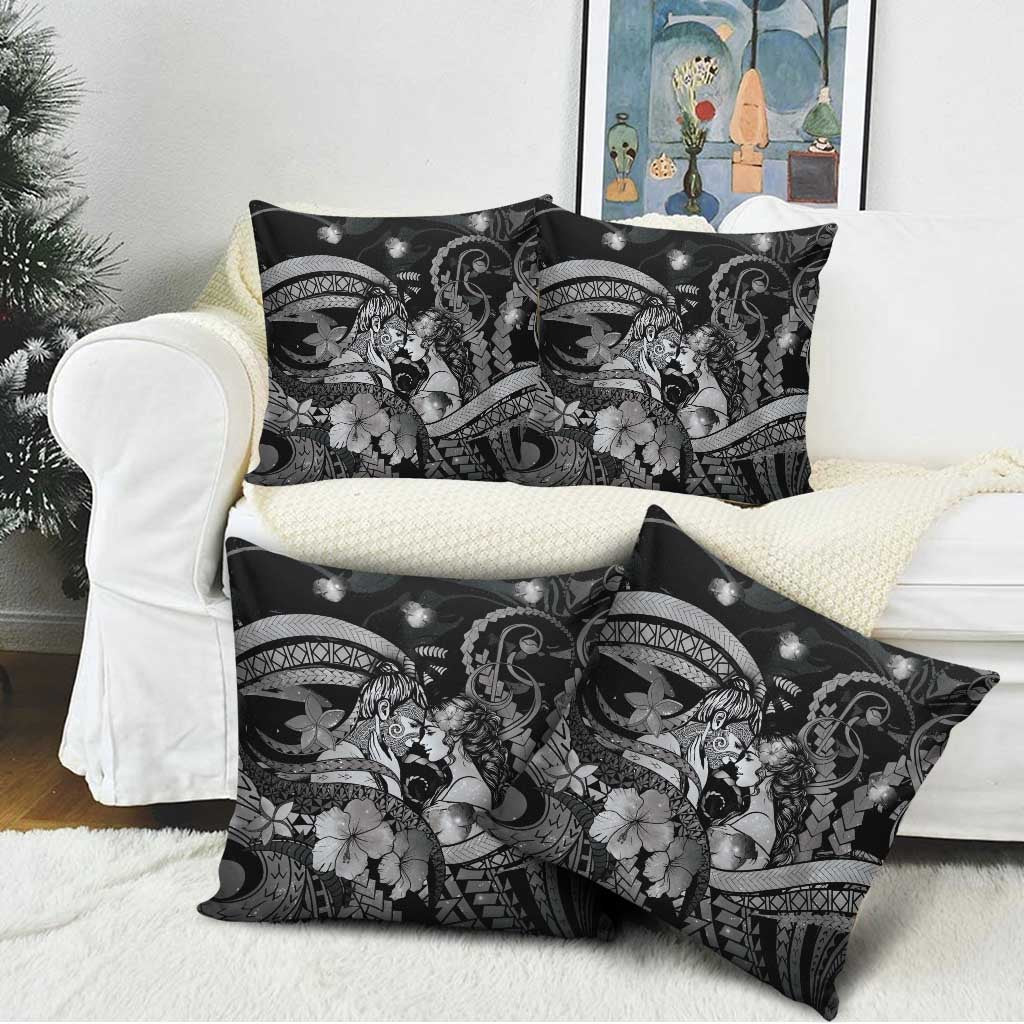 Maori Romantic Valentine Pillow Cover The Hongi Kiss Black Galaxy