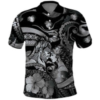 Personalised Maori Romantic Valentine Polo Shirt The Hongi Kiss Black Galaxy DT05 Black - Polynesian Pride