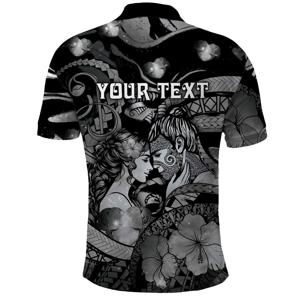 Personalised Maori Romantic Valentine Polo Shirt The Hongi Kiss Black Galaxy DT05 - Polynesian Pride