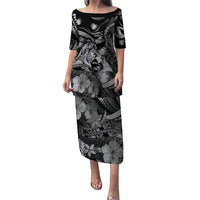 Personalised Maori Romantic Valentine Puletasi The Hongi Kiss Black Galaxy DT05 Long Dress Black - Polynesian Pride