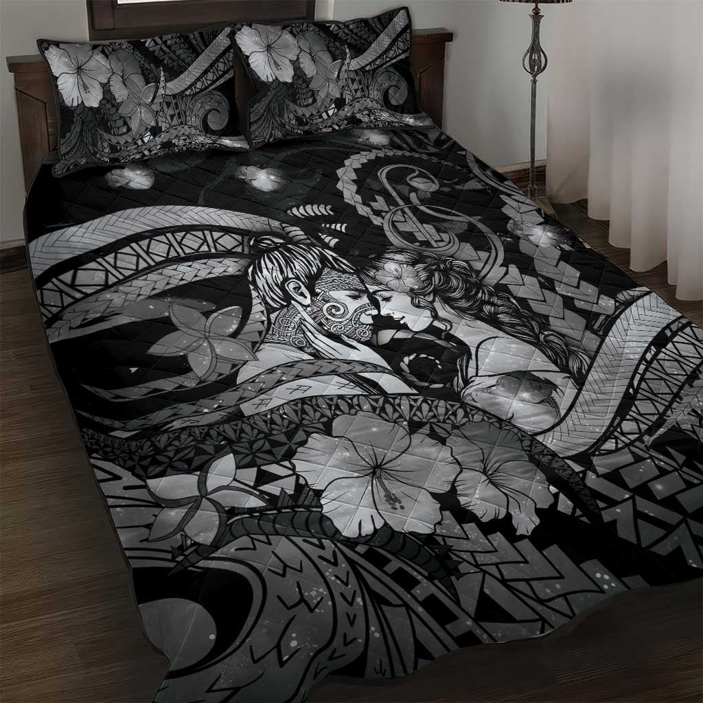 Maori Romantic Valentine Quilt Bed Set The Hongi Kiss Black Galaxy DT05 Black - Polynesian Pride
