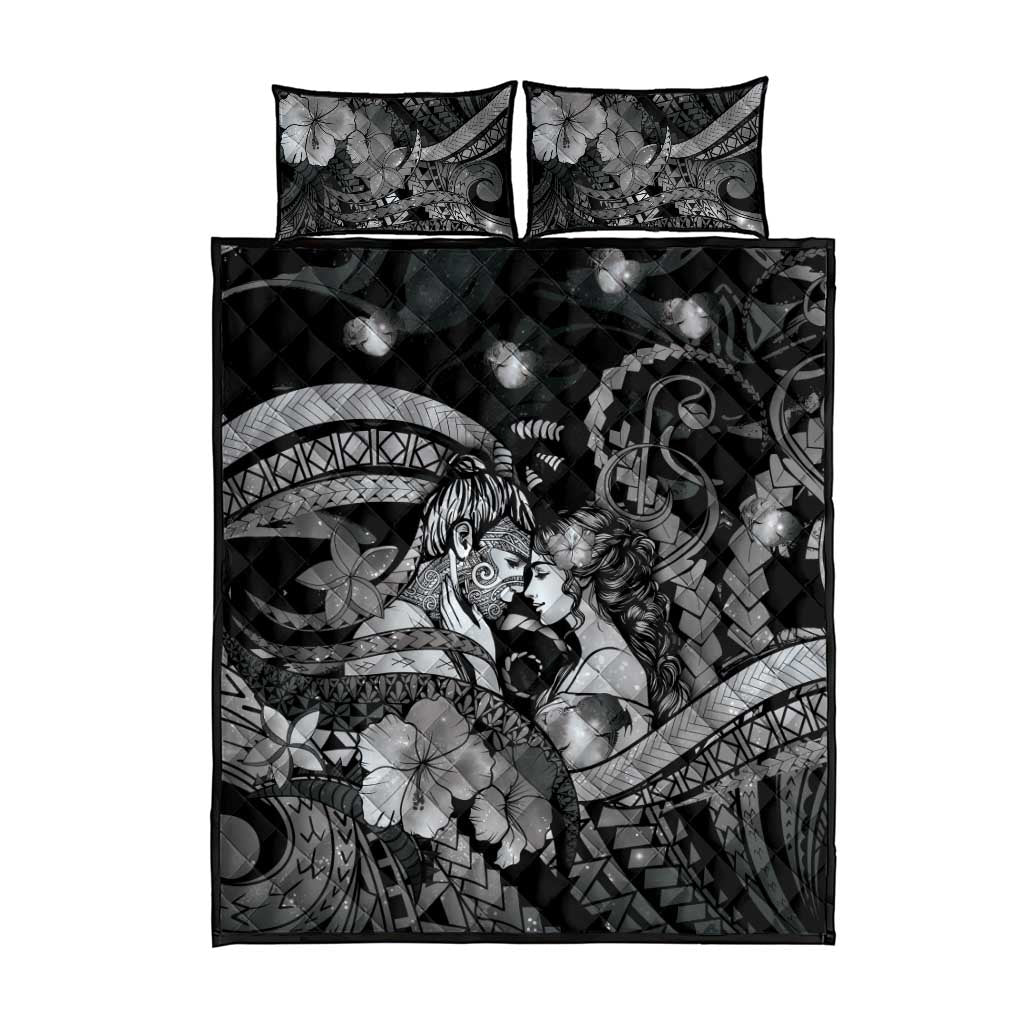 Maori Romantic Valentine Quilt Bed Set The Hongi Kiss Black Galaxy DT05 - Polynesian Pride