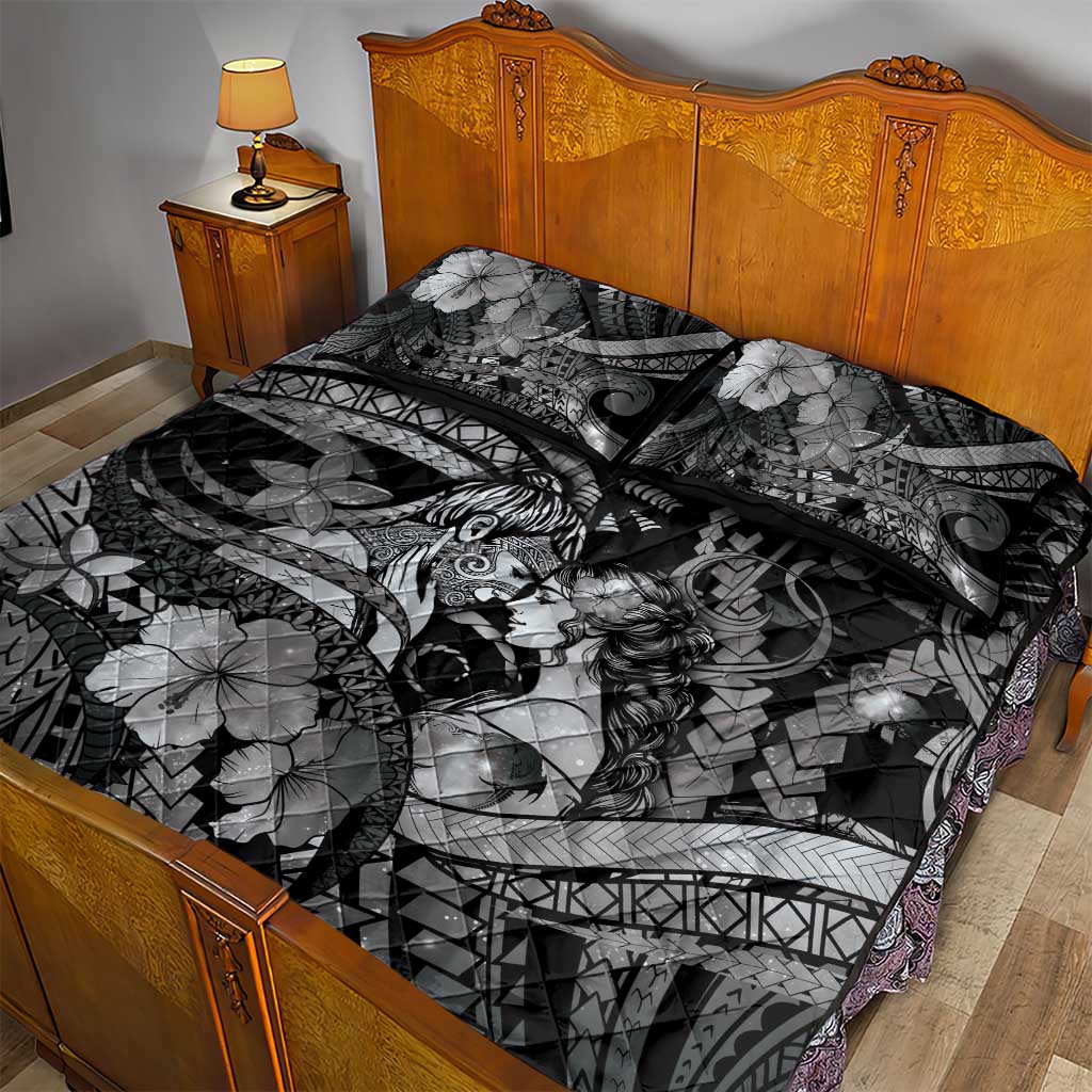 Maori Romantic Valentine Quilt Bed Set The Hongi Kiss Black Galaxy DT05 - Polynesian Pride