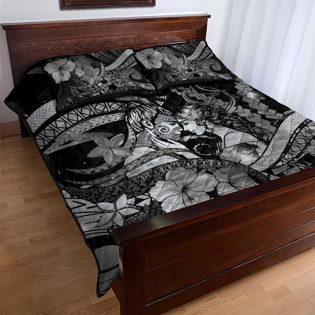 Maori Romantic Valentine Quilt Bed Set The Hongi Kiss Black Galaxy DT05 - Polynesian Pride