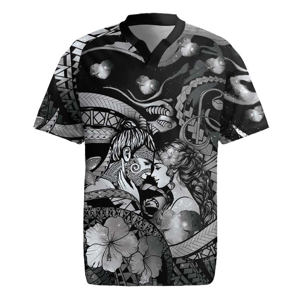 Personalised Maori Romantic Valentine Rugby Jersey The Hongi Kiss Black Galaxy DT05 Black - Polynesian Pride