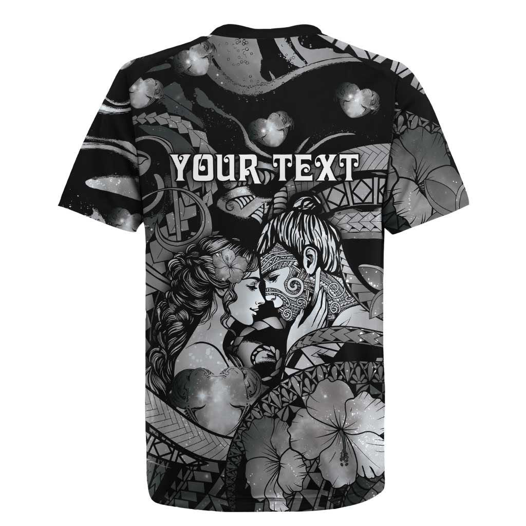 Personalised Maori Romantic Valentine Rugby Jersey The Hongi Kiss Black Galaxy DT05 - Polynesian Pride
