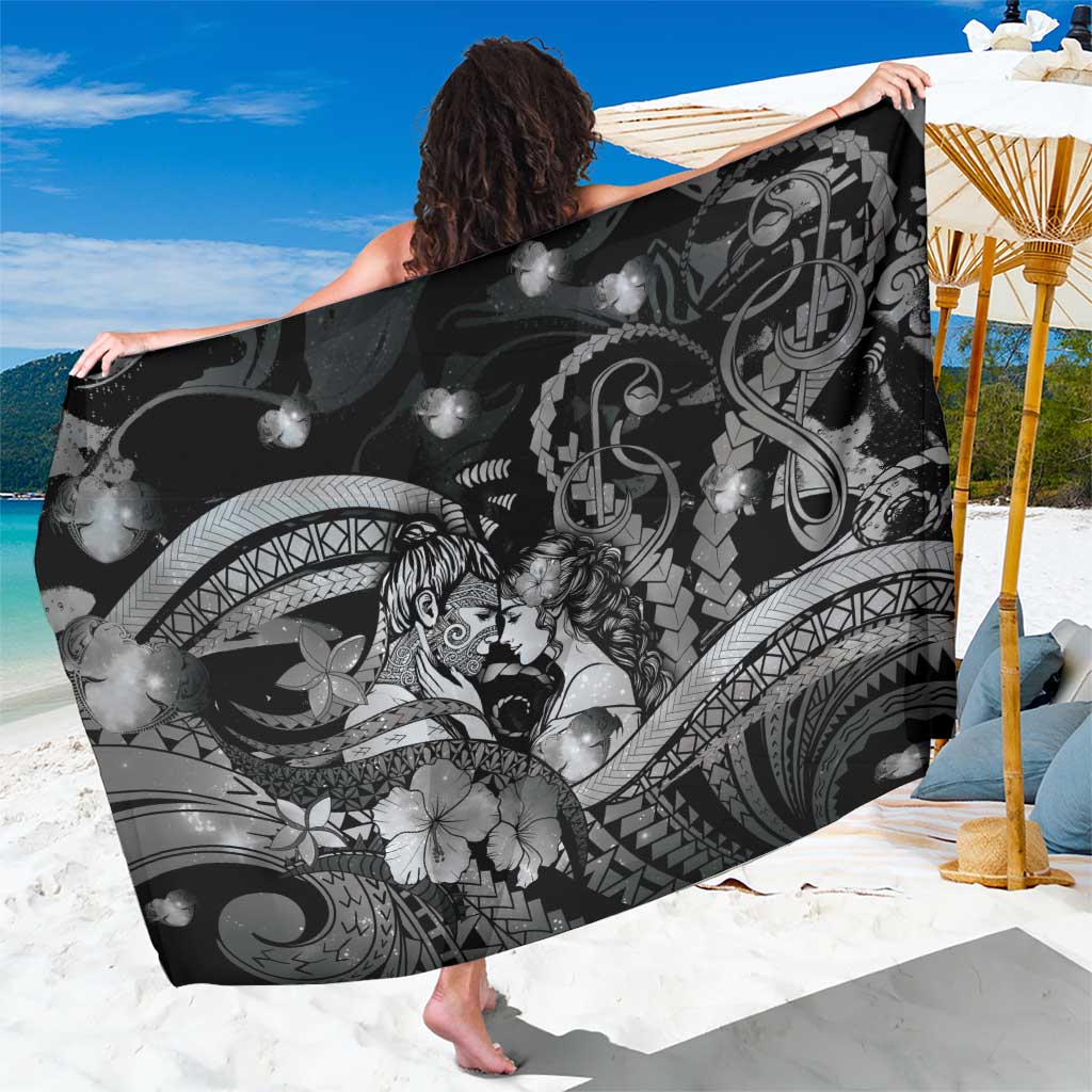 Maori Romantic Valentine Sarong The Hongi Kiss Black Galaxy DT05 One Size 44 x 66 inches Black - Polynesian Pride
