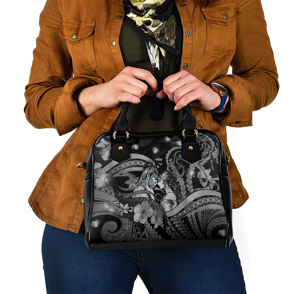 Maori Romantic Valentine Shoulder Handbag The Hongi Kiss Black Galaxy