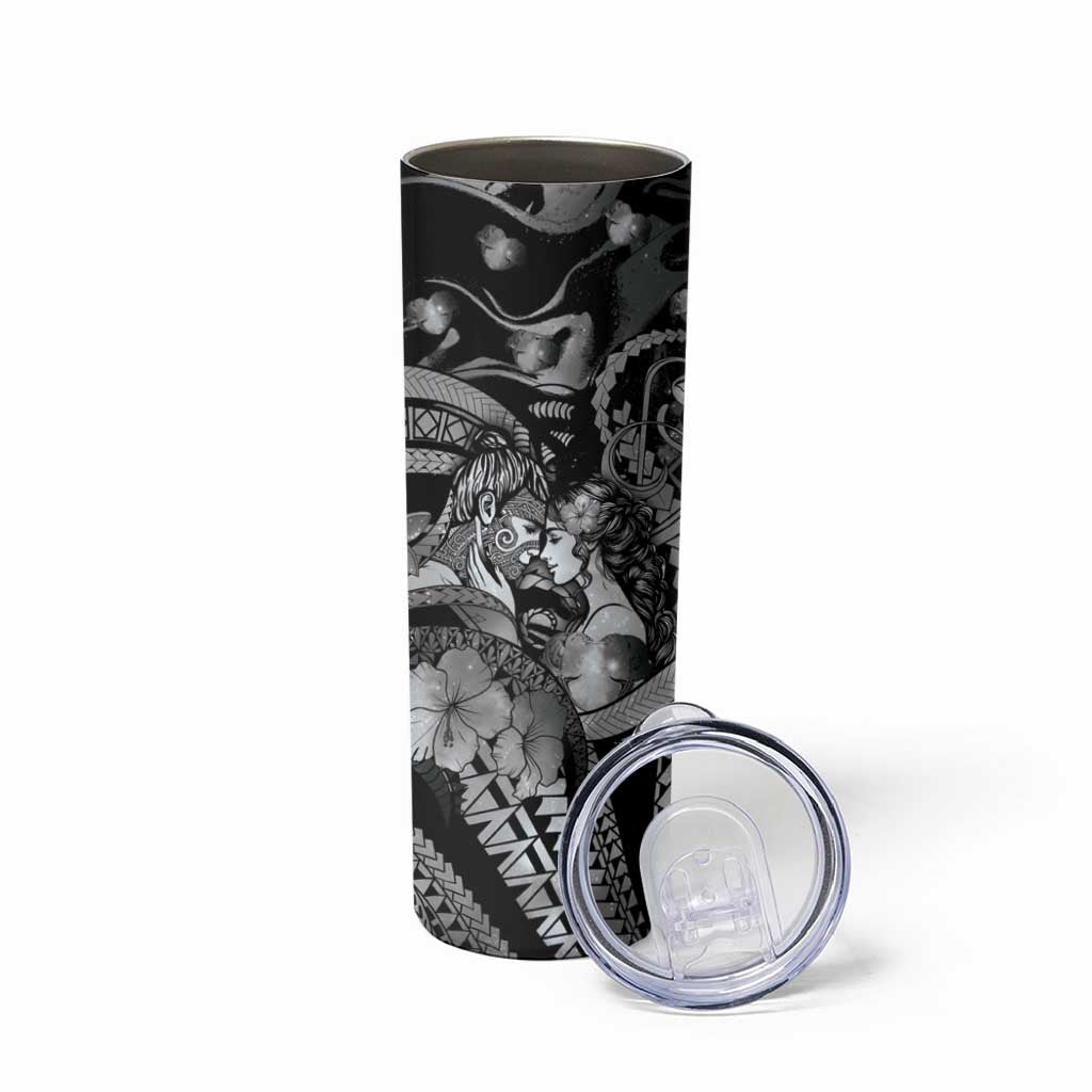 Personalised Maori Romantic Valentine Skinny Tumbler The Hongi Kiss Black Galaxy