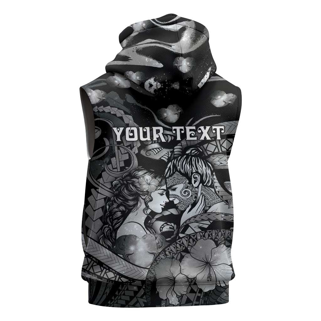 Personalised Maori Romantic Valentine Sleeveless Hoodie The Hongi Kiss Black Galaxy DT05 - Polynesian Pride