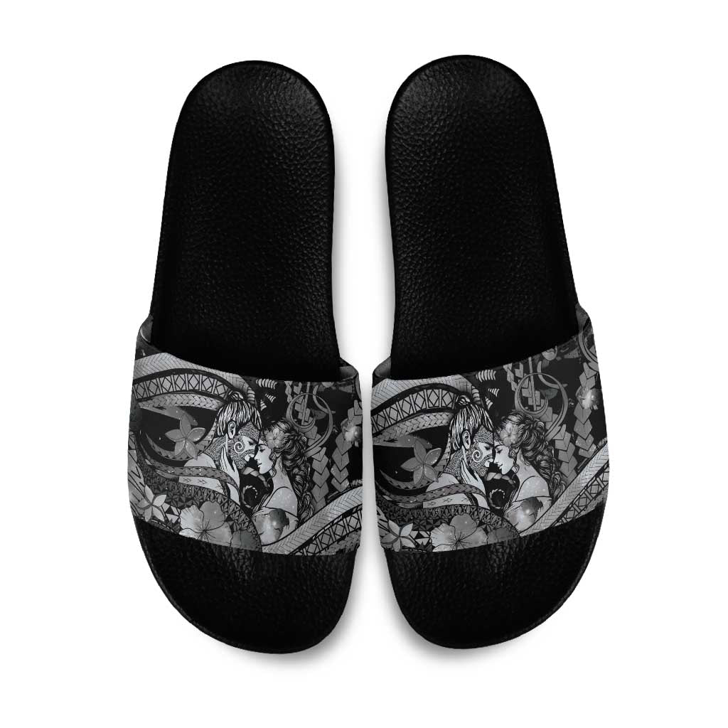 Maori Romantic Valentine Slide Sandals The Hongi Kiss Black Galaxy