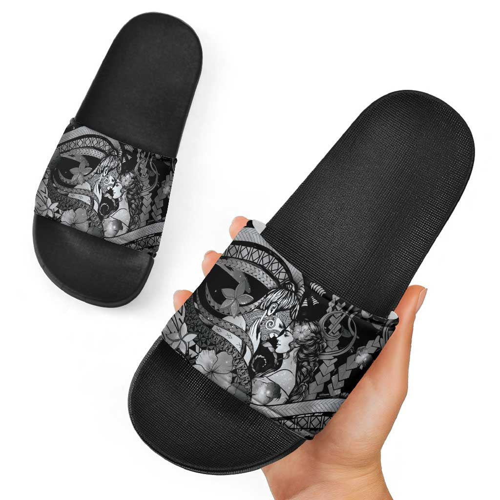 Maori Romantic Valentine Slide Sandals The Hongi Kiss Black Galaxy
