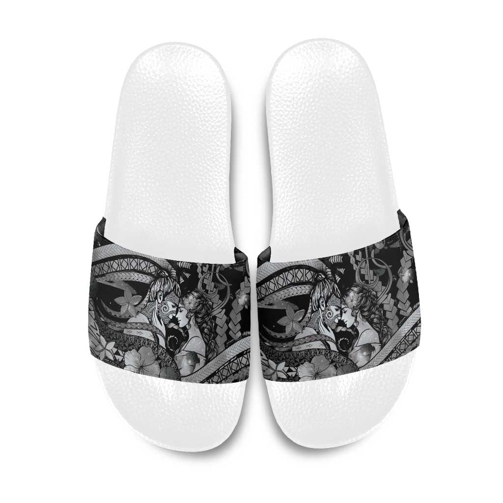 Maori Romantic Valentine Slide Sandals The Hongi Kiss Black Galaxy