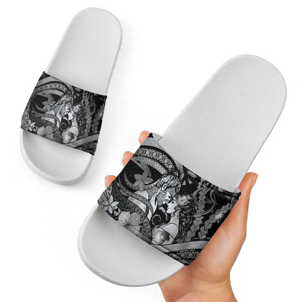 Maori Romantic Valentine Slide Sandals The Hongi Kiss Black Galaxy
