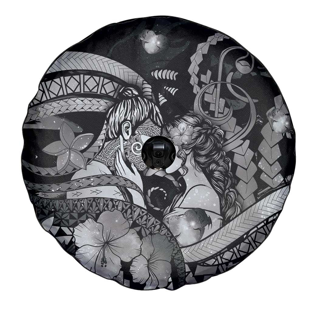 Maori Romantic Valentine Spare Tire Cover The Hongi Kiss Black Galaxy DT05 - Polynesian Pride