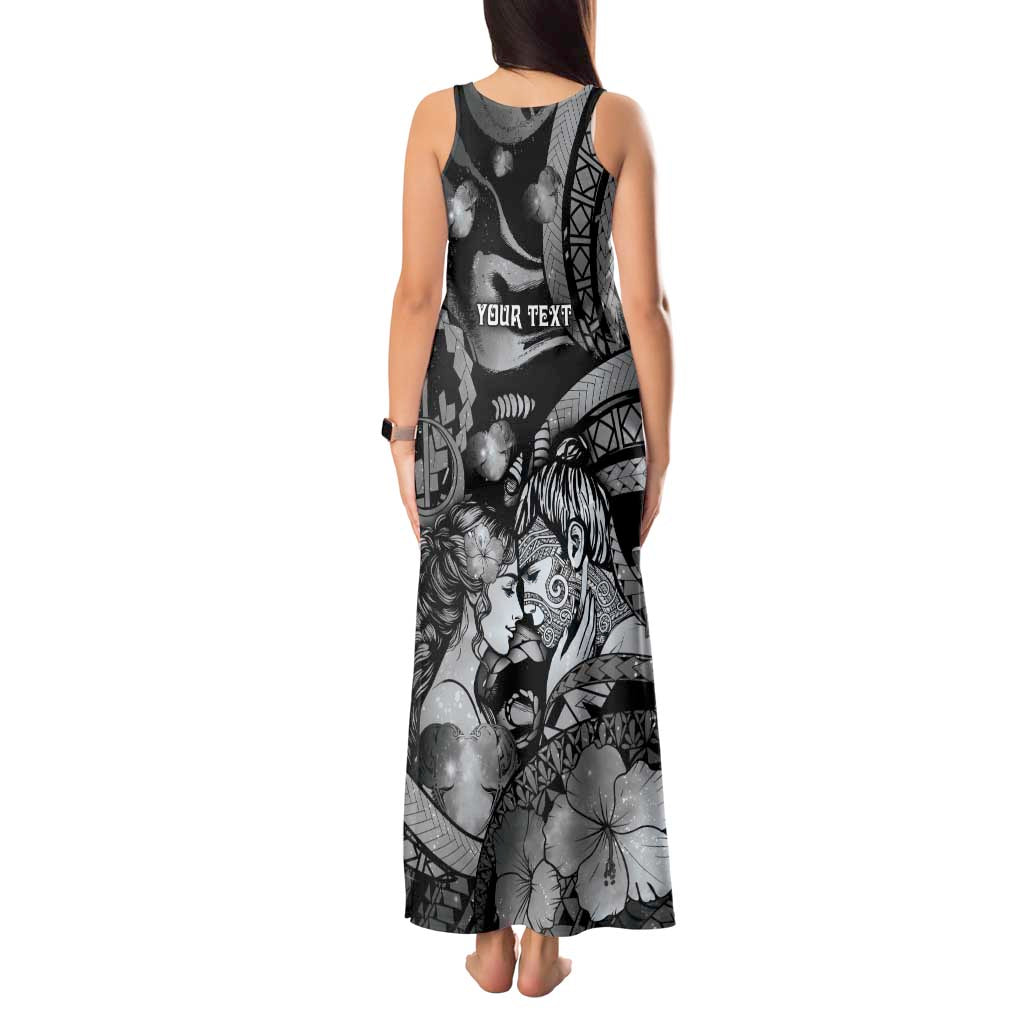 Personalised Maori Romantic Valentine Tank Maxi Dress The Hongi Kiss Black Galaxy DT05 - Polynesian Pride