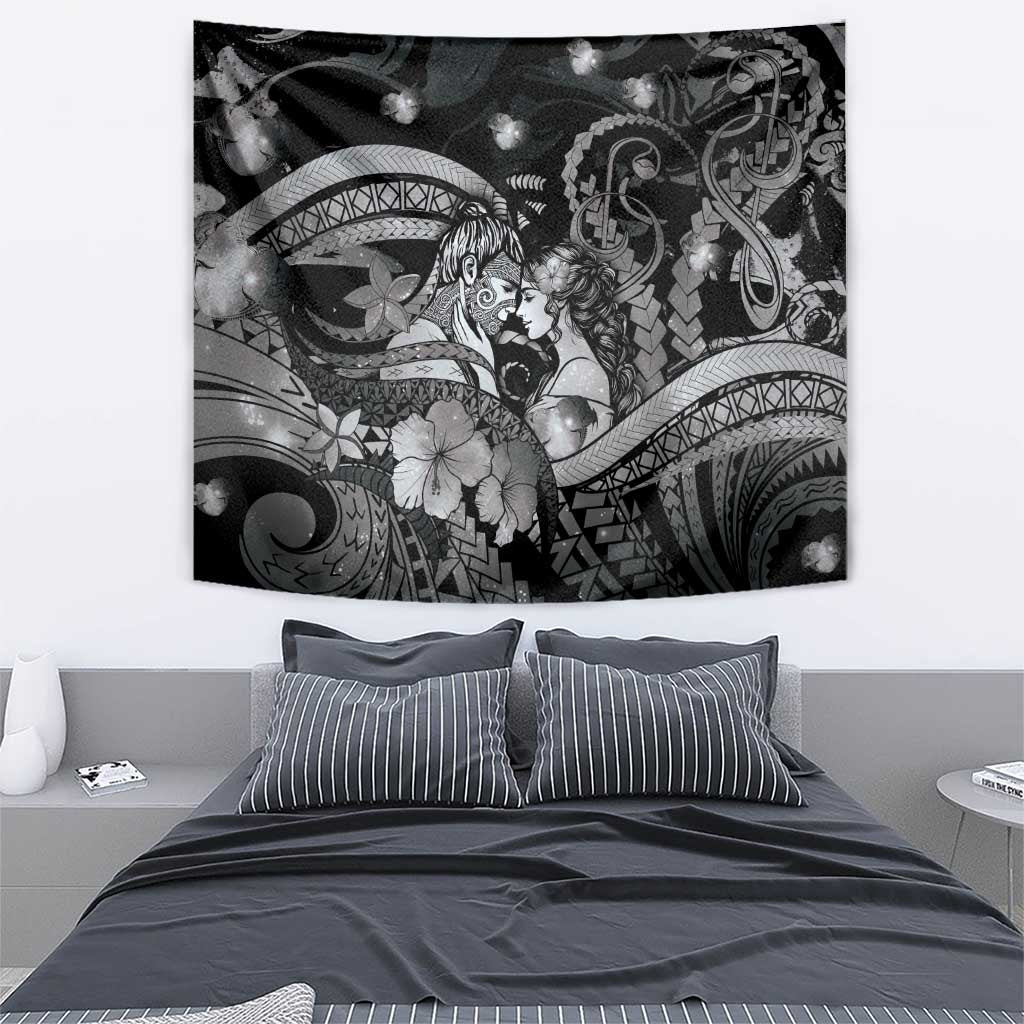 Maori Romantic Valentine Tapestry The Hongi Kiss Black Galaxy DT05 - Polynesian Pride