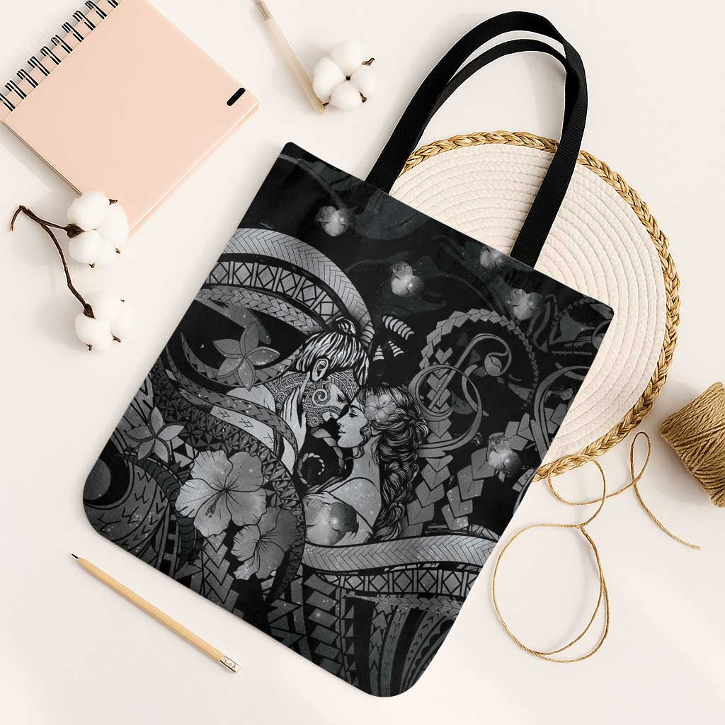 Maori Romantic Valentine Tote Bag The Hongi Kiss Black Galaxy DT05 Black Strap One Size Black - Polynesian Pride