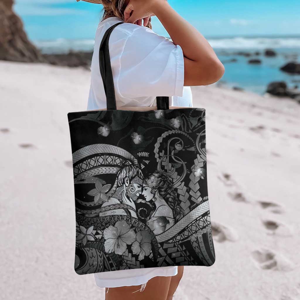 Maori Romantic Valentine Tote Bag The Hongi Kiss Black Galaxy DT05 - Polynesian Pride