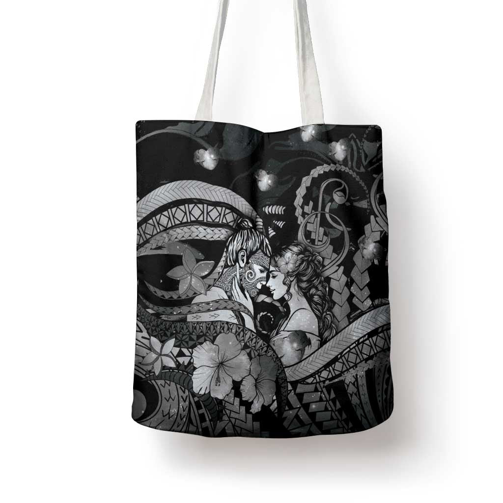 Maori Romantic Valentine Tote Bag The Hongi Kiss Black Galaxy DT05 - Polynesian Pride