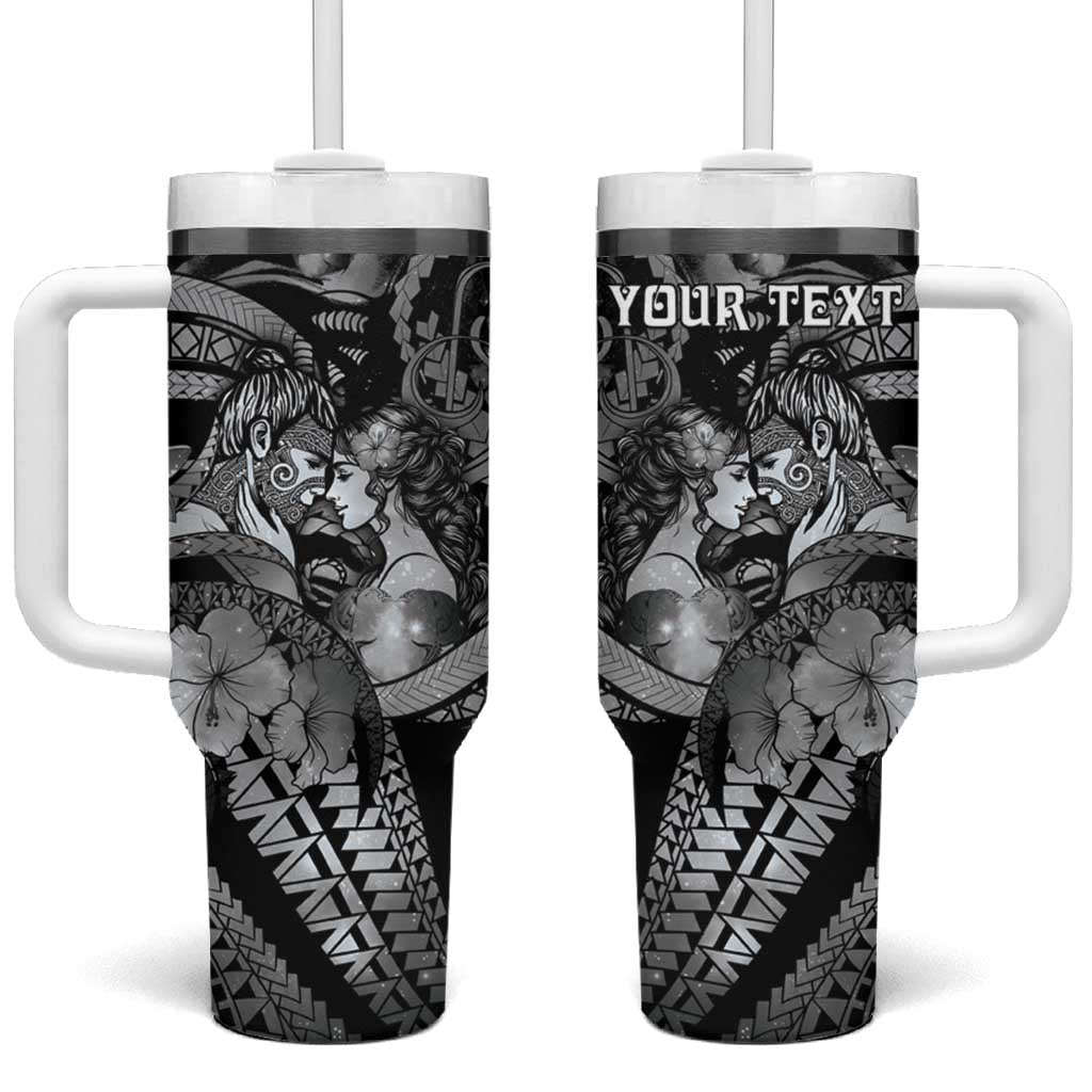 Personalised Maori Romantic Valentine Tumbler With Handle The Hongi Kiss Black Galaxy DT05 One Size: 40 oz Black - Polynesian Pride