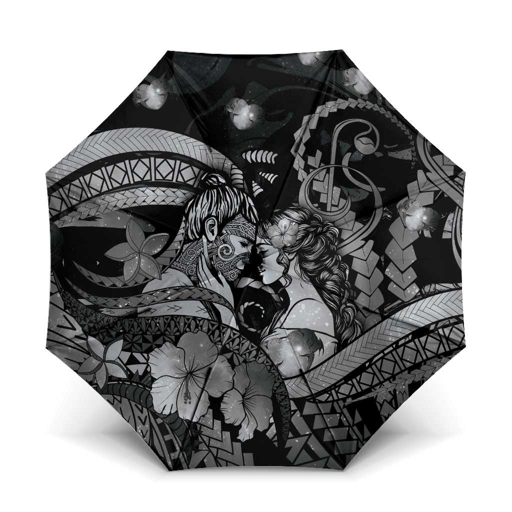Maori Romantic Valentine Umbrella The Hongi Kiss Black Galaxy DT05 One Size Folded 11.42 inch Opened Diameter 37.4 inch Black - Polynesian Pride