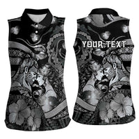Personalised Maori Romantic Valentine Women Sleeveless Polo Shirt The Hongi Kiss Black Galaxy