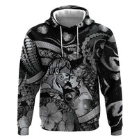 Personalised Maori Romantic Valentine Zip Hoodie The Hongi Kiss Black Galaxy DT05 Pullover Hoodie Black - Polynesian Pride