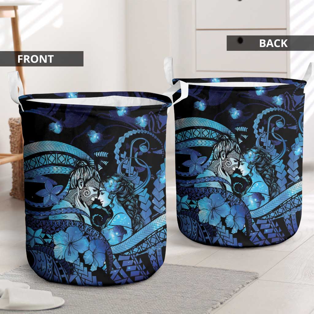Maori Romantic Valentine Laundry Basket The Hongi Kiss Blue Galaxy DT05 - Polynesian Pride