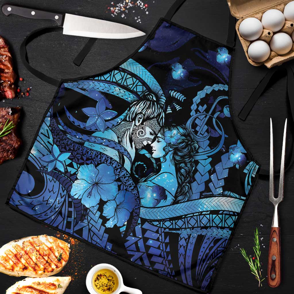 Maori Romantic Valentine Apron The Hongi Kiss Blue Galaxy DT05 Blue - Polynesian Pride