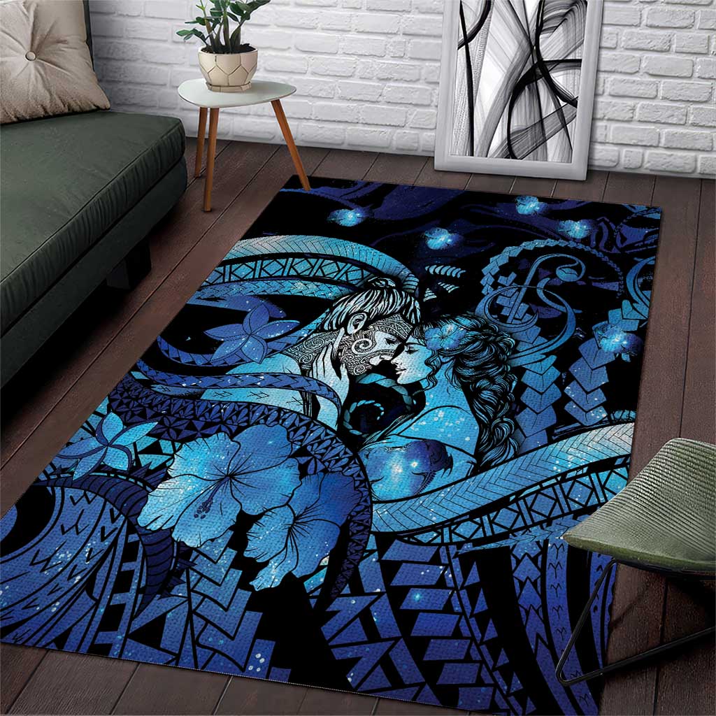 Maori Romantic Valentine Area Rug The Hongi Kiss Blue Galaxy