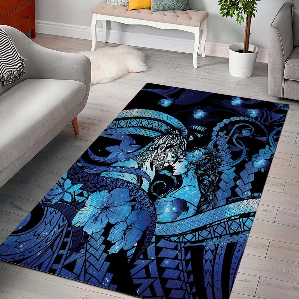 Maori Romantic Valentine Area Rug The Hongi Kiss Blue Galaxy DT05 - Polynesian Pride