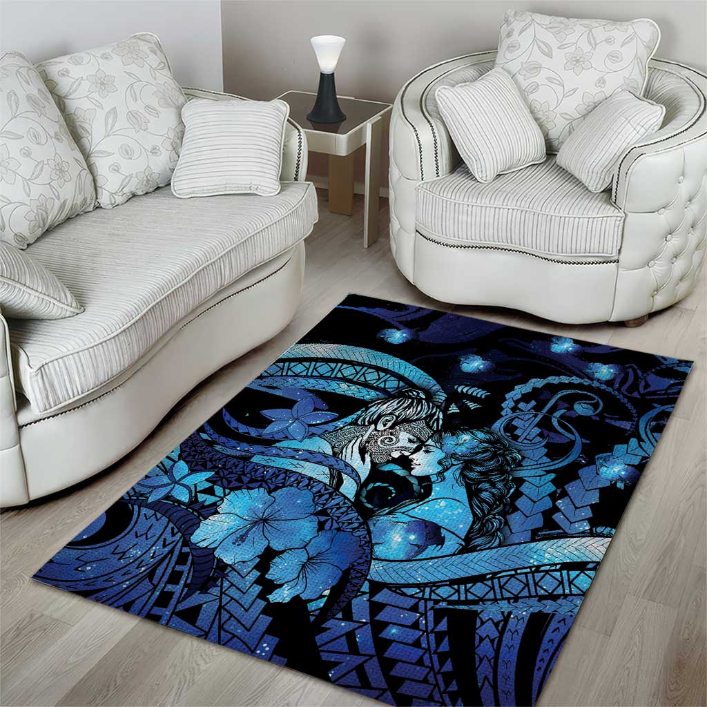 Maori Romantic Valentine Area Rug The Hongi Kiss Blue Galaxy DT05 - Polynesian Pride