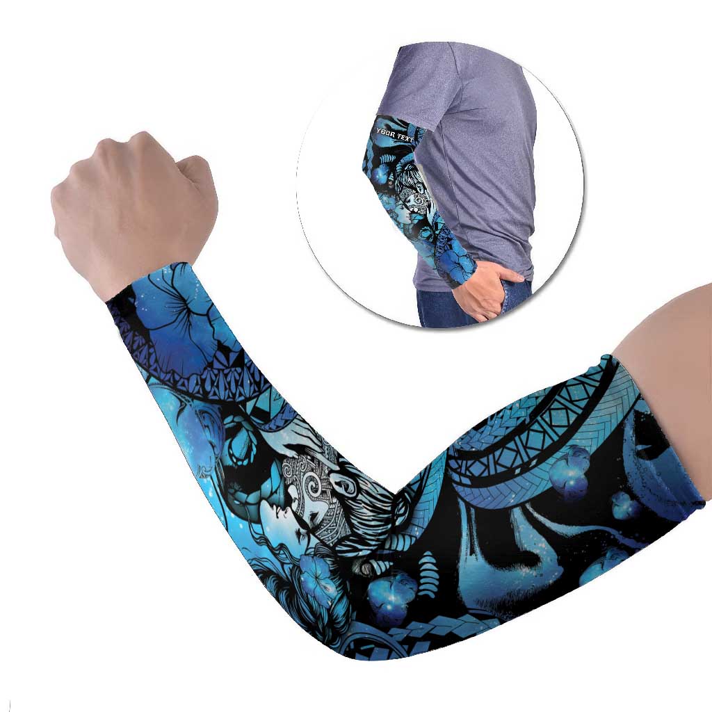 Personalised Maori Romantic Valentine Arm Sleeves The Hongi Kiss Blue Galaxy DT05 Set of 2 Blue - Polynesian Pride