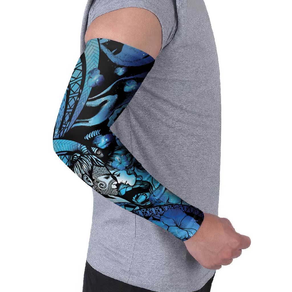 Personalised Maori Romantic Valentine Arm Sleeves The Hongi Kiss Blue Galaxy DT05 - Polynesian Pride