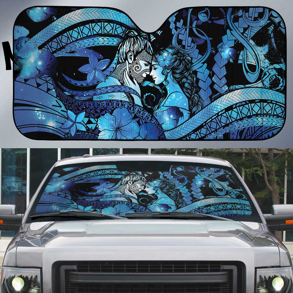 Maori Romantic Valentine Auto Sun Shade The Hongi Kiss Blue Galaxy DT05 Blue - Polynesian Pride
