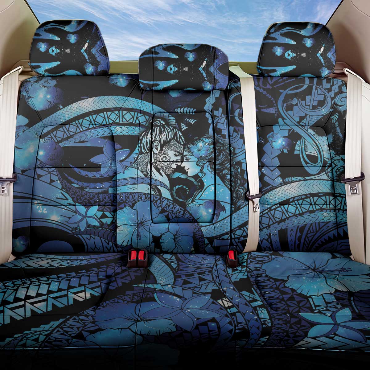 Maori Romantic Valentine Back Car Seat Cover The Hongi Kiss Blue Galaxy