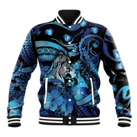 Personalised Maori Romantic Valentine Baseball Jacket The Hongi Kiss Blue Galaxy DT05 Unisex Blue - Polynesian Pride