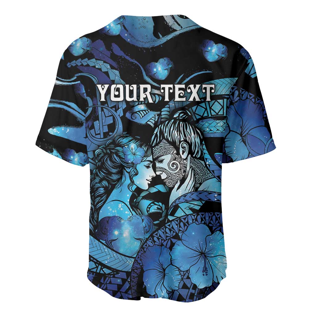 Personalised Maori Romantic Valentine Baseball Jersey The Hongi Kiss Blue Galaxy DT05 - Polynesian Pride
