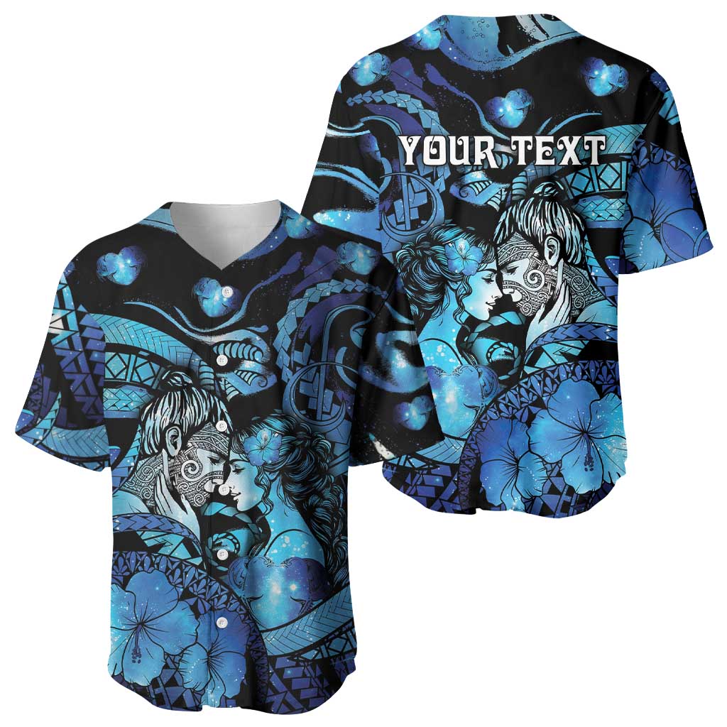 Personalised Maori Romantic Valentine Baseball Jersey The Hongi Kiss Blue Galaxy DT05 - Polynesian Pride