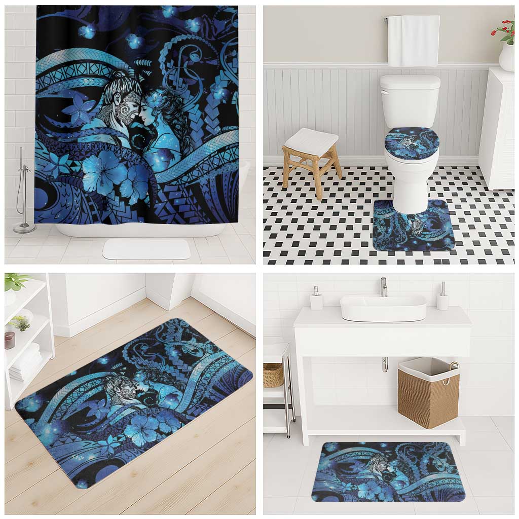 Maori Romantic Valentine Bathroom Set The Hongi Kiss Blue Galaxy DT05 - Polynesian Pride