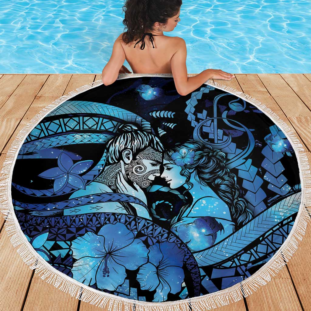 Maori Romantic Valentine Beach Blanket The Hongi Kiss Blue Galaxy DT05 - Polynesian Pride