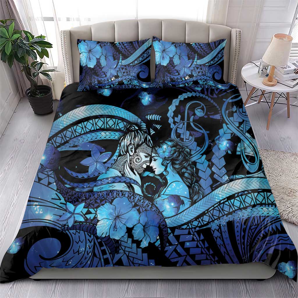 Maori Romantic Valentine Bedding Set The Hongi Kiss Blue Galaxy DT05 - Polynesian Pride