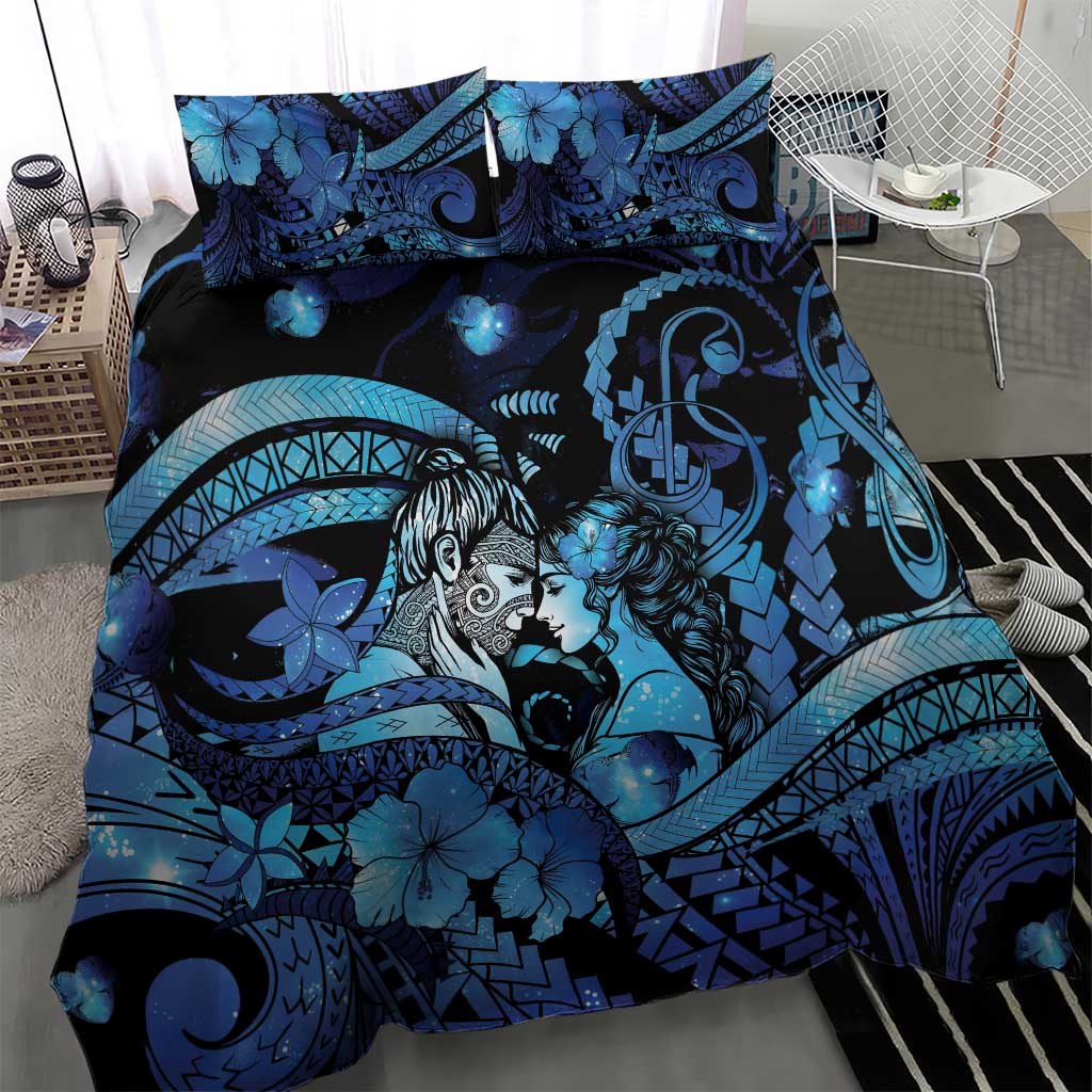 Maori Romantic Valentine Bedding Set The Hongi Kiss Blue Galaxy DT05 - Polynesian Pride