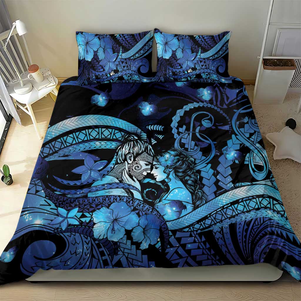 Maori Romantic Valentine Bedding Set The Hongi Kiss Blue Galaxy DT05 - Polynesian Pride