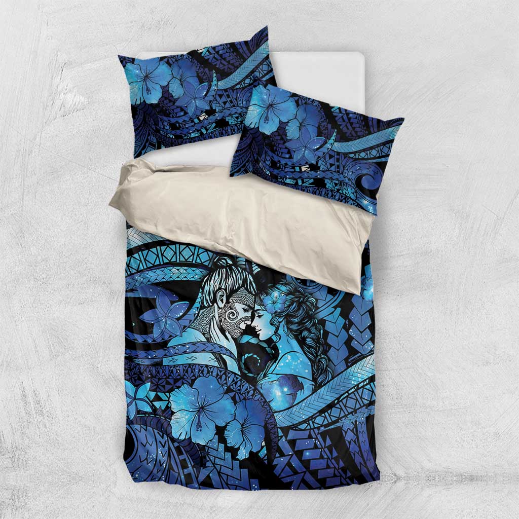 Maori Romantic Valentine Bedding Set The Hongi Kiss Blue Galaxy DT05 US Twin 172cm x 218cm Blue - Polynesian Pride